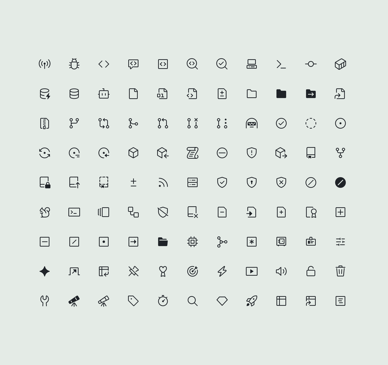 A visual example of GitHub's iconography in a grid format, with the GitHub Green color and a selection of secondary colors.